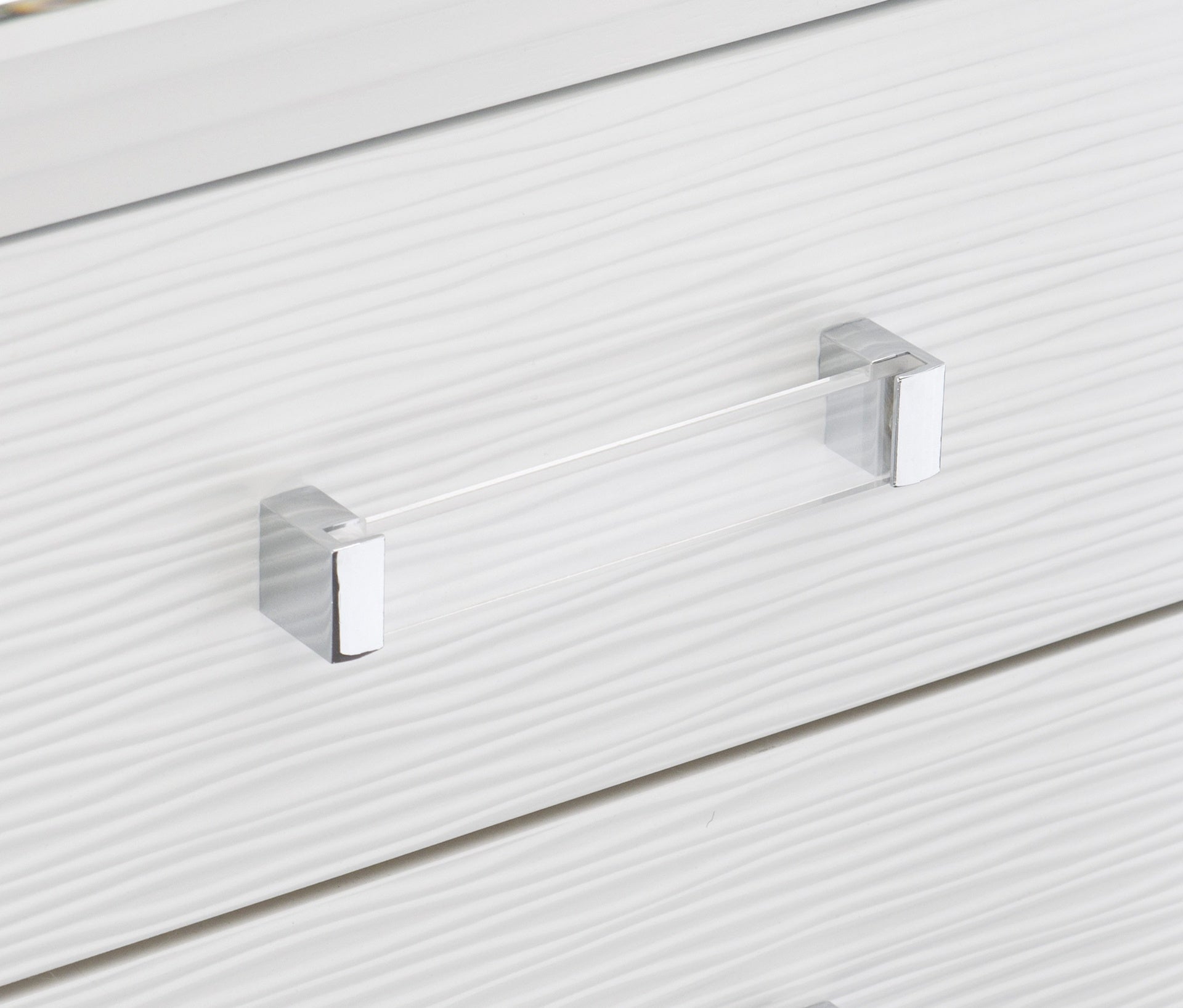 Glamorous White Silver Finish 1pc Nightstand of 2x Drawers Acrylic Bar Pulls Stylish Bedroom Furniture