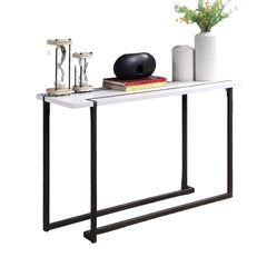 Modern Contemporary Style Sofa Table  Legs Extending Out On The Table Top Lacquer Top Metal And Steel Structure White And Gun Metal Finish Coffee Table-Not Included