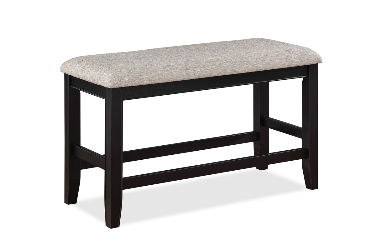 Farmhouse Style 1pc Black Light Gray Counter Height Bench Footrest Upholstered Seat Wooden Furniture