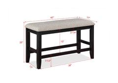 Farmhouse Style 1pc Black Light Gray Counter Height Bench Footrest Upholstered Seat Wooden Furniture