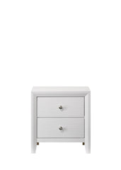 Contemporary Modern Look 2-Drawer Nightstand End Table White Finish Two Storage Drawers Round Knobs Bedroom Living Room Wooden Furniture