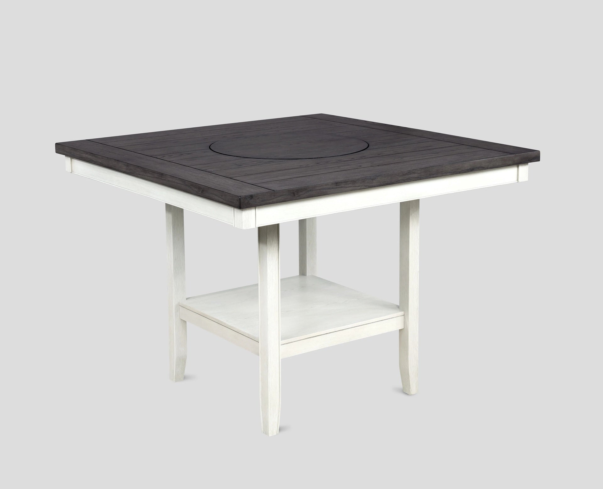1pc Contemporary Transitional Counter Height Dining Table with 20-Inch Lazy Susan Chalk Gray Finish Wooden Wood Veneers Solid Wood Dining Room Furniture