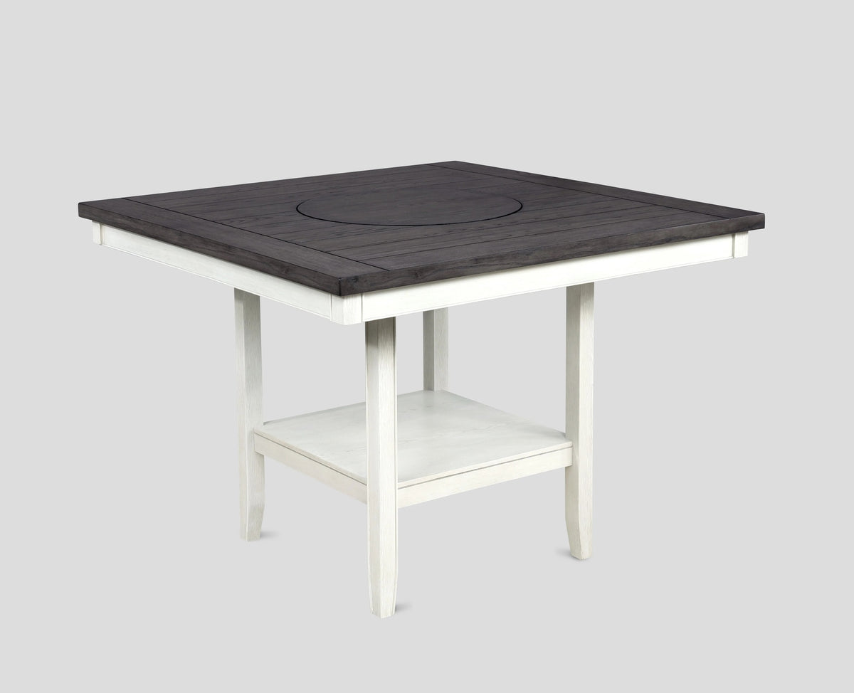 1pc Contemporary Transitional Counter Height Dining Table with 20-Inch Lazy Susan Chalk Gray Finish Wooden Wood Veneers Solid Wood Dining Room Furniture