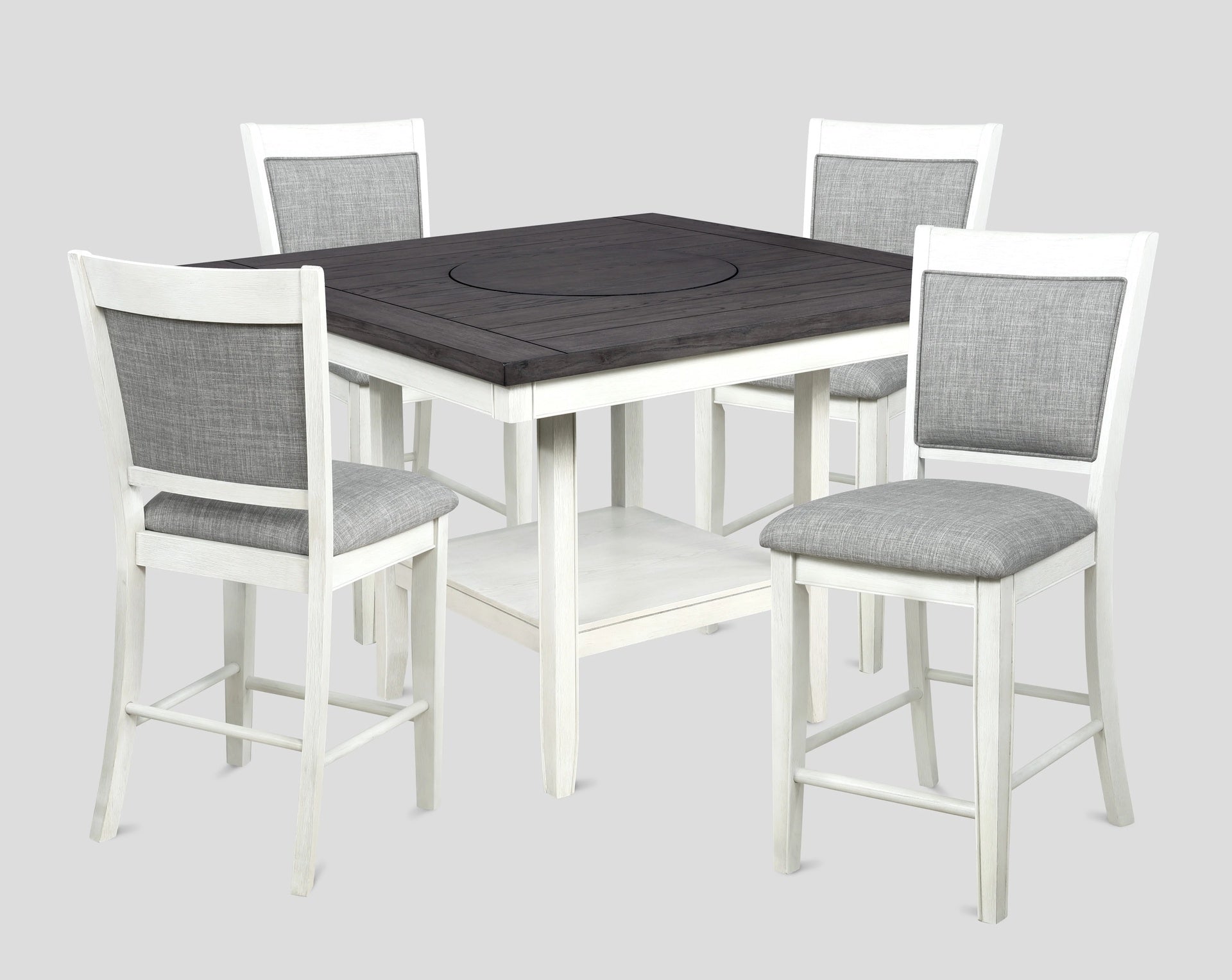 1pc Contemporary Transitional Counter Height Dining Table with 20-Inch Lazy Susan Chalk Gray Finish Wooden Wood Veneers Solid Wood Dining Room Furniture