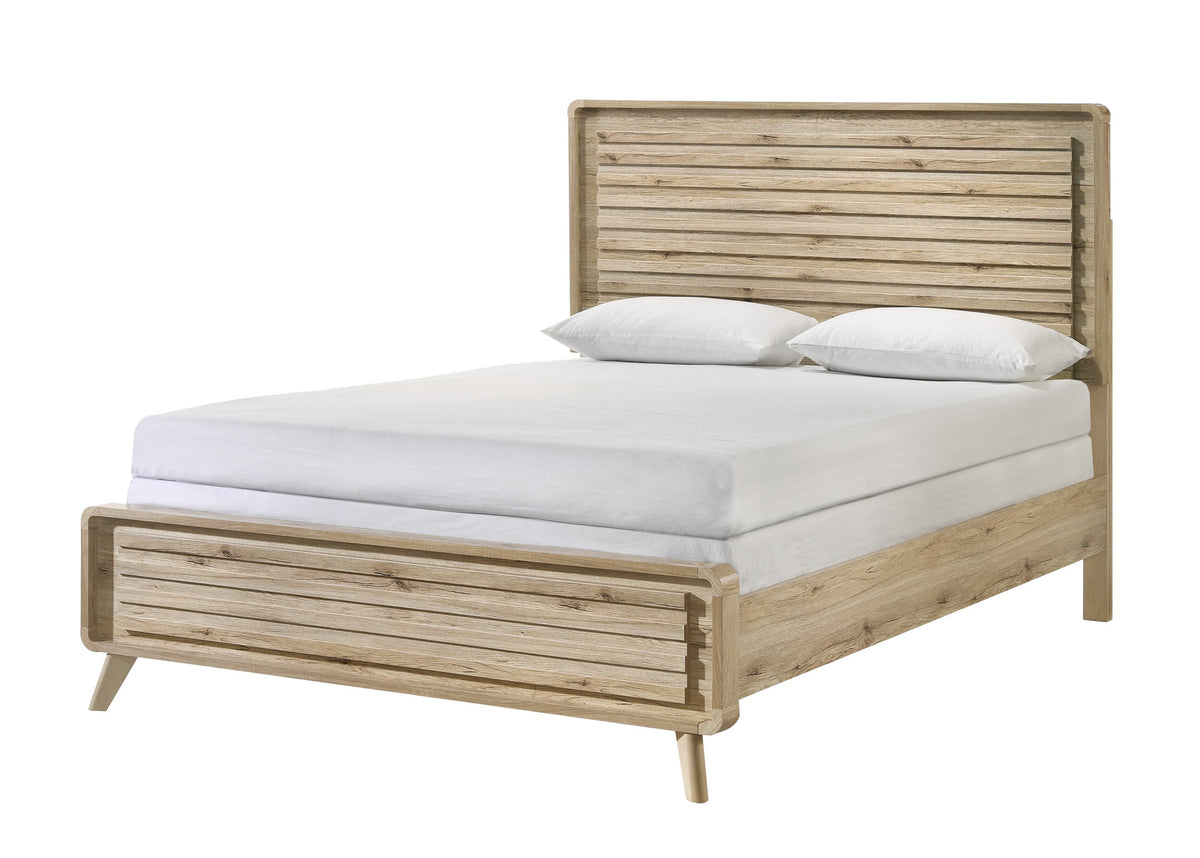 Mid-century-inspired 1pc Queen Size Panel Bed Slatted Headboard and Footboard Warm, Wood-inspired Finish Modern Retreat
