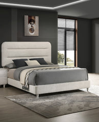 Plush Upholstered Design 1pc King Size Panel Bed Sleek Lines Neutral Palette Beautiful Bedroom Furniture Antique White