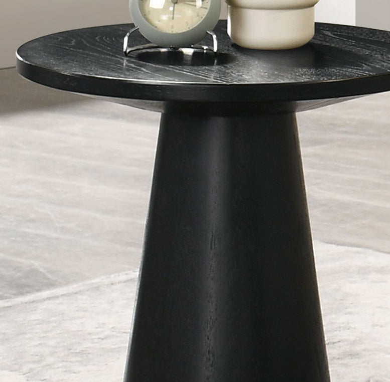 Unique Cone Base Pedestal Round End Table Contemporary Style Rubberwood Structure Black Finish