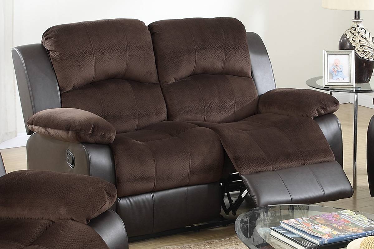 Motion Loveseat 1pc Living Room Furniture Chocolate Padded Suede w. Faux Leather Plush Cushion Couch