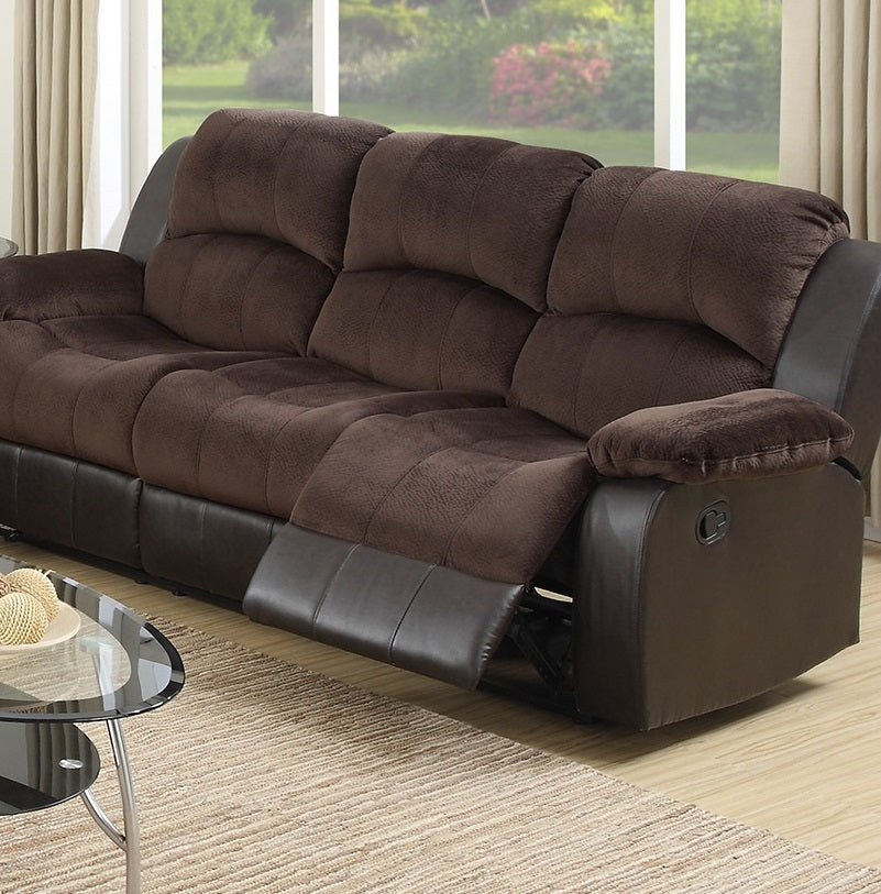 Motion Loveseat 1pc Living Room Furniture Chocolate Padded Suede w. Faux Leather Plush Cushion Couch