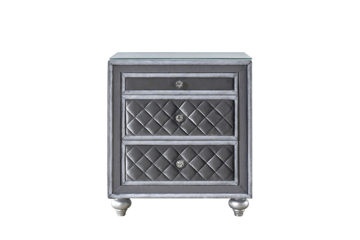 1pc Glam 3-Drawer Nightstand Velvet Tufted Drawer Front Jewelry Tray Faux Crystal Drawer Knobs