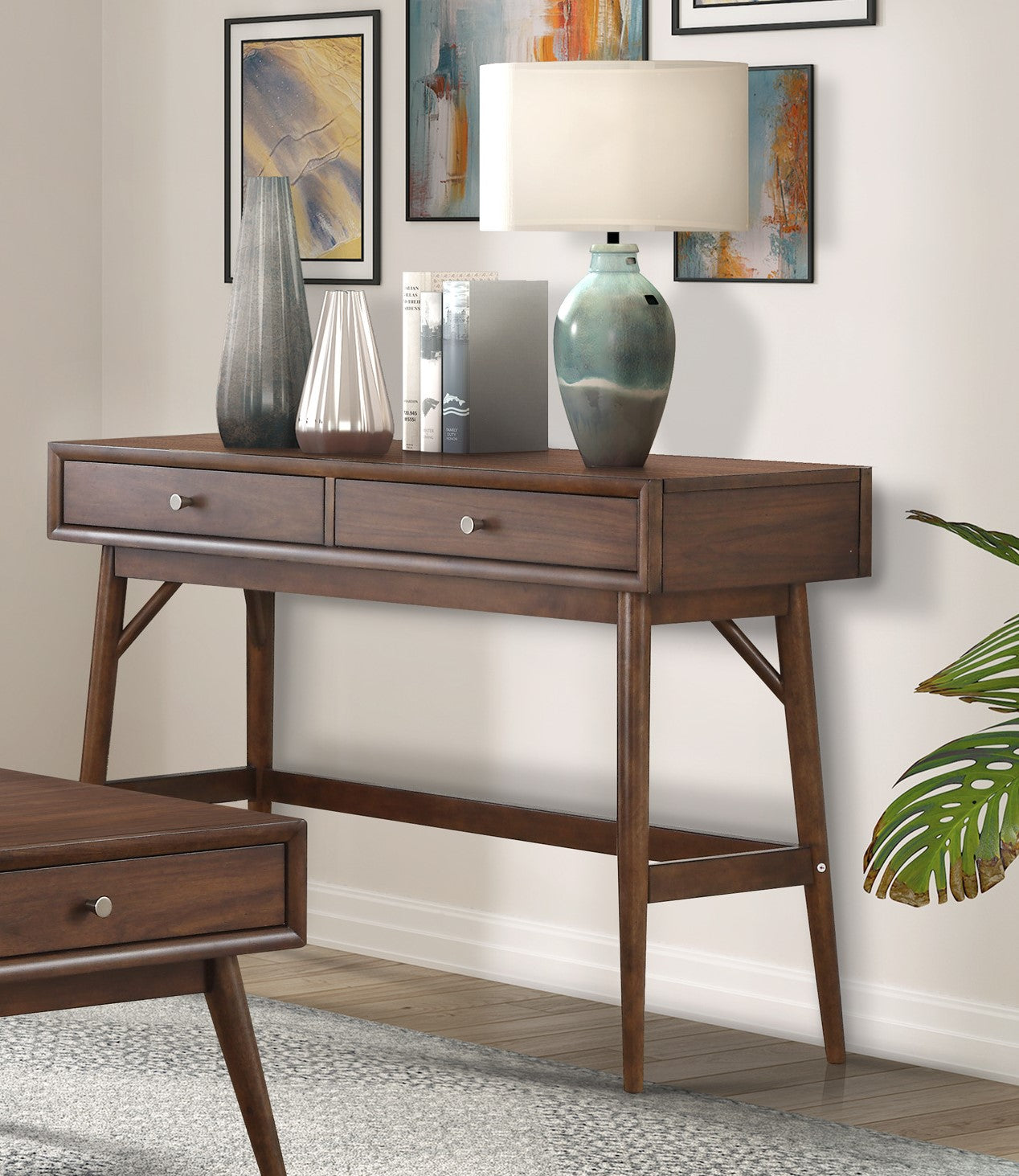 Sofa Table with Drawers Brown Finish Living Room Furniture 1pc