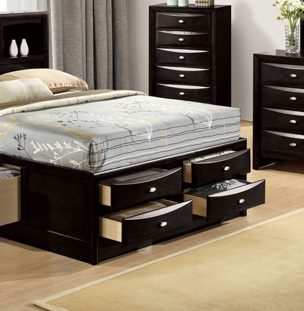 Contemporary Full Size Bed W Footboard Drawers Headboard Bookcase Black Color 1pc Bed Bedroom Furniture