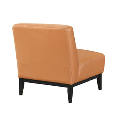 Leather Upholstered Accent Chair Orange Cushion Seat Back Solid Wood Luxurious Living Room Furniture 1pc Durable Comfort Chair