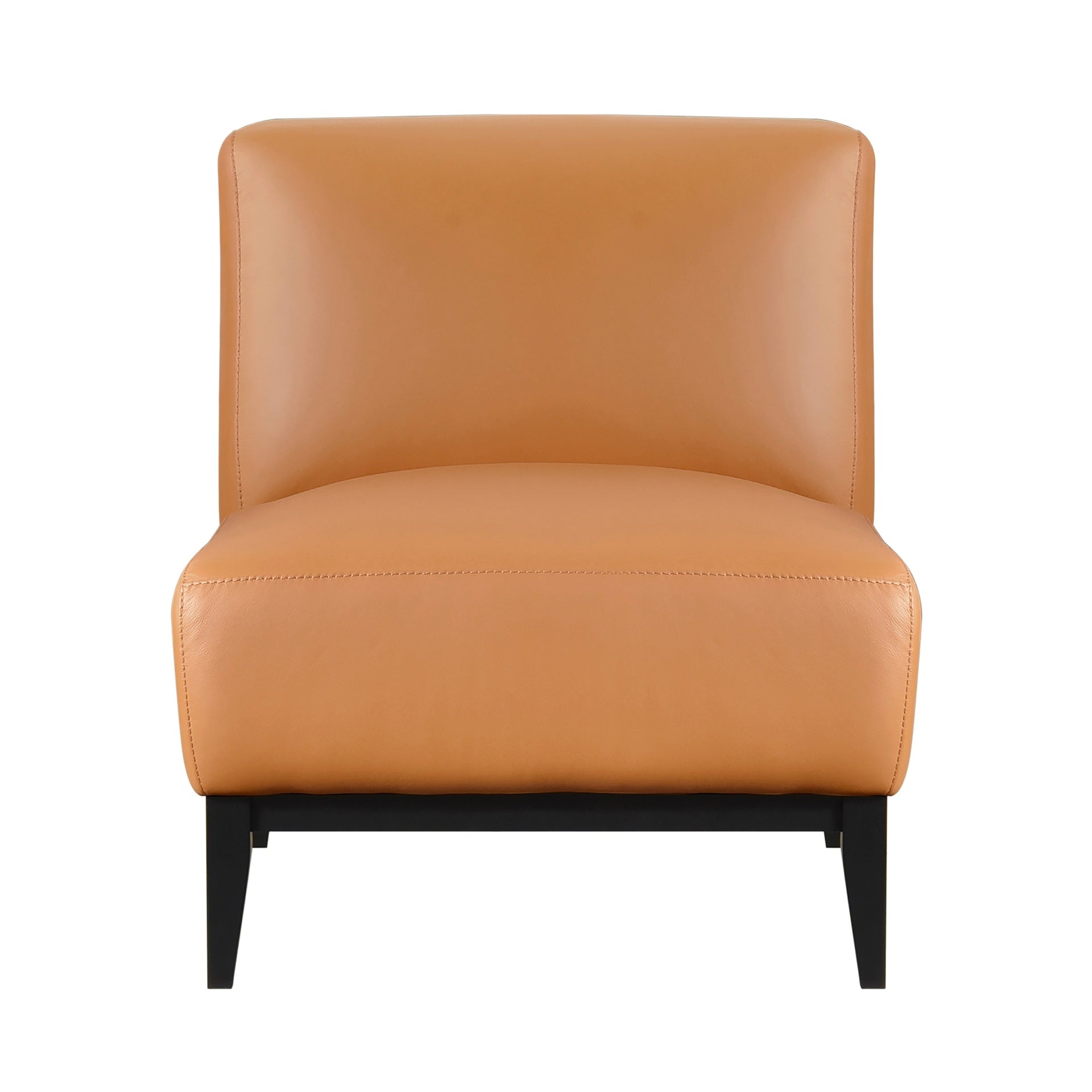 Leather Upholstered Accent Chair Orange Cushion Seat Back Solid Wood Luxurious Living Room Furniture 1pc Durable Comfort Chair
