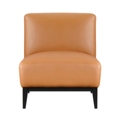Leather Upholstered Accent Chair Orange Cushion Seat Back Solid Wood Luxurious Living Room Furniture 1pc Durable Comfort Chair
