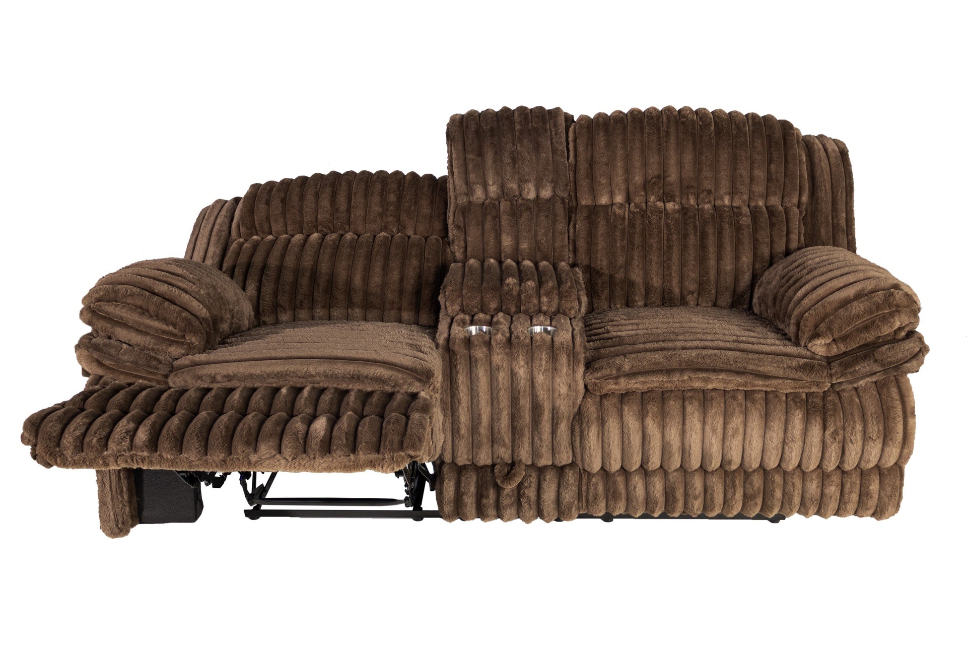 Living Room Contemporary Chocolate Corduroy 1pc Motion Loveseat w Console Storage Box Reclining Couch