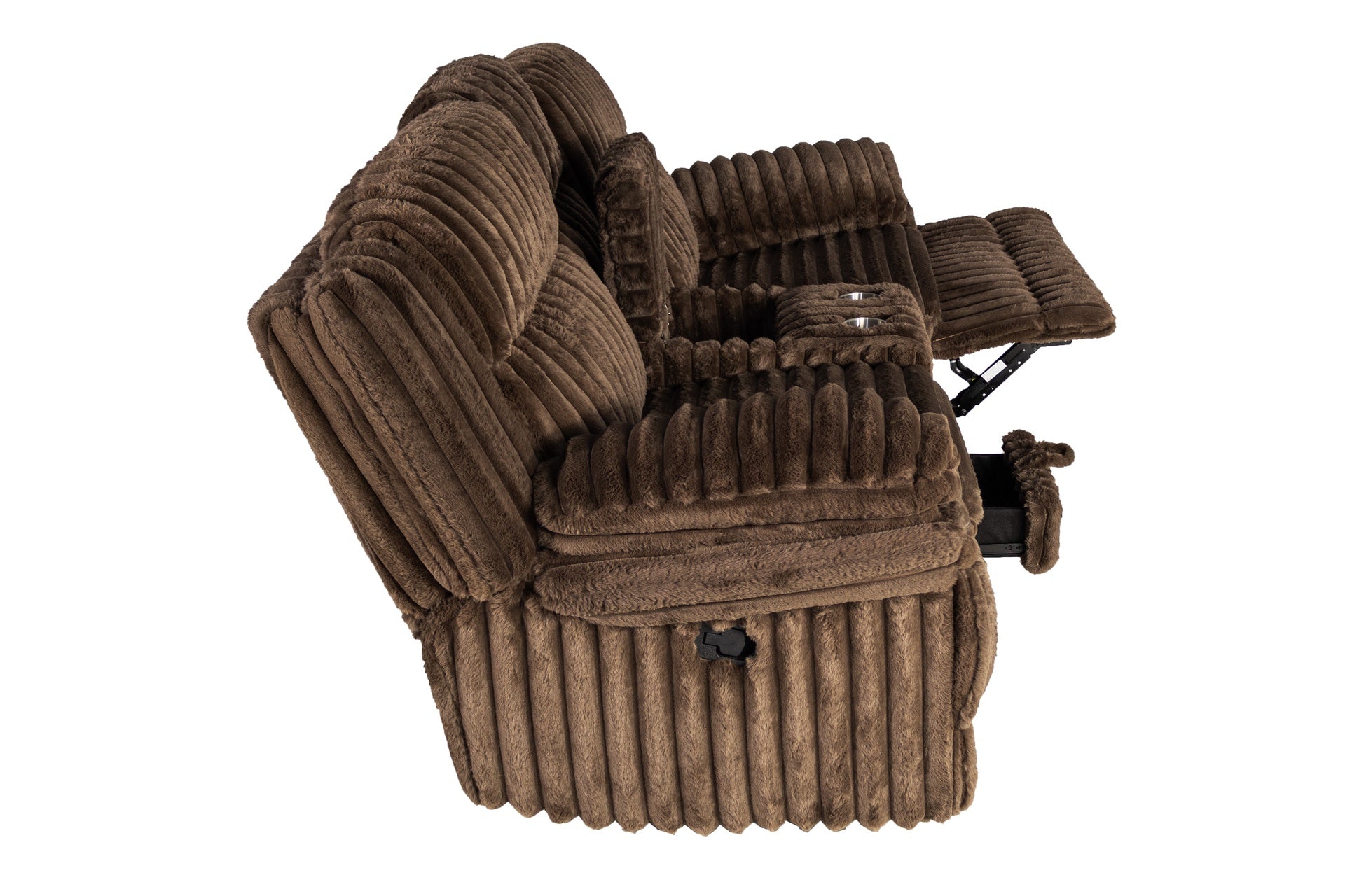 Living Room Contemporary Chocolate Corduroy 1pc Motion Loveseat w Console Storage Box Reclining Couch