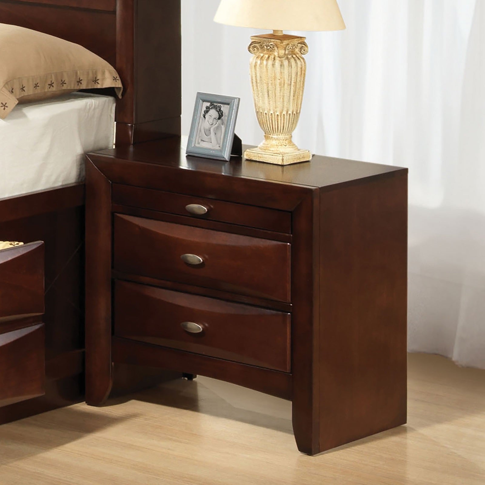 Contemporary Queen Size Bed 2x Nightstands Headboard Bookcase Cherry Color 3pc Set Bedroom Furniture