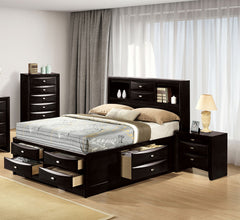 Contemporary Full Size Bed 2x Nightstands Headboard Bookcase Black Color 3pc Set Bedroom Furniture