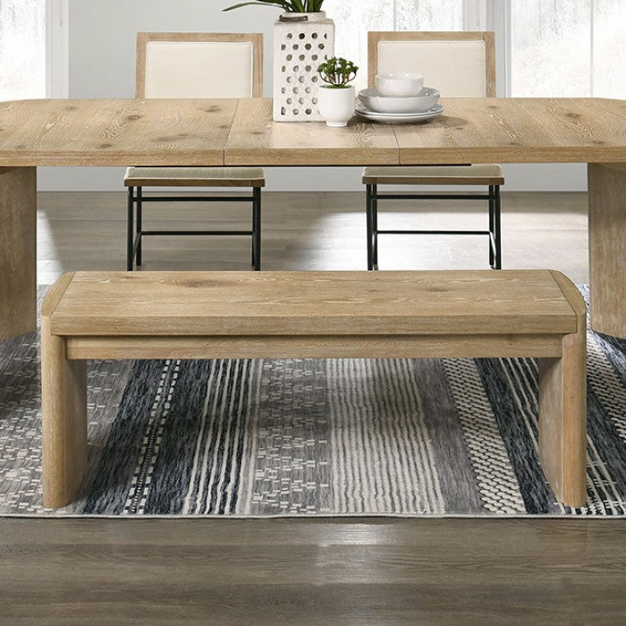 1pc Upholstery Bench Stylish Contemporary Style Soft Rounded Corners Oak Finish Dinning Room