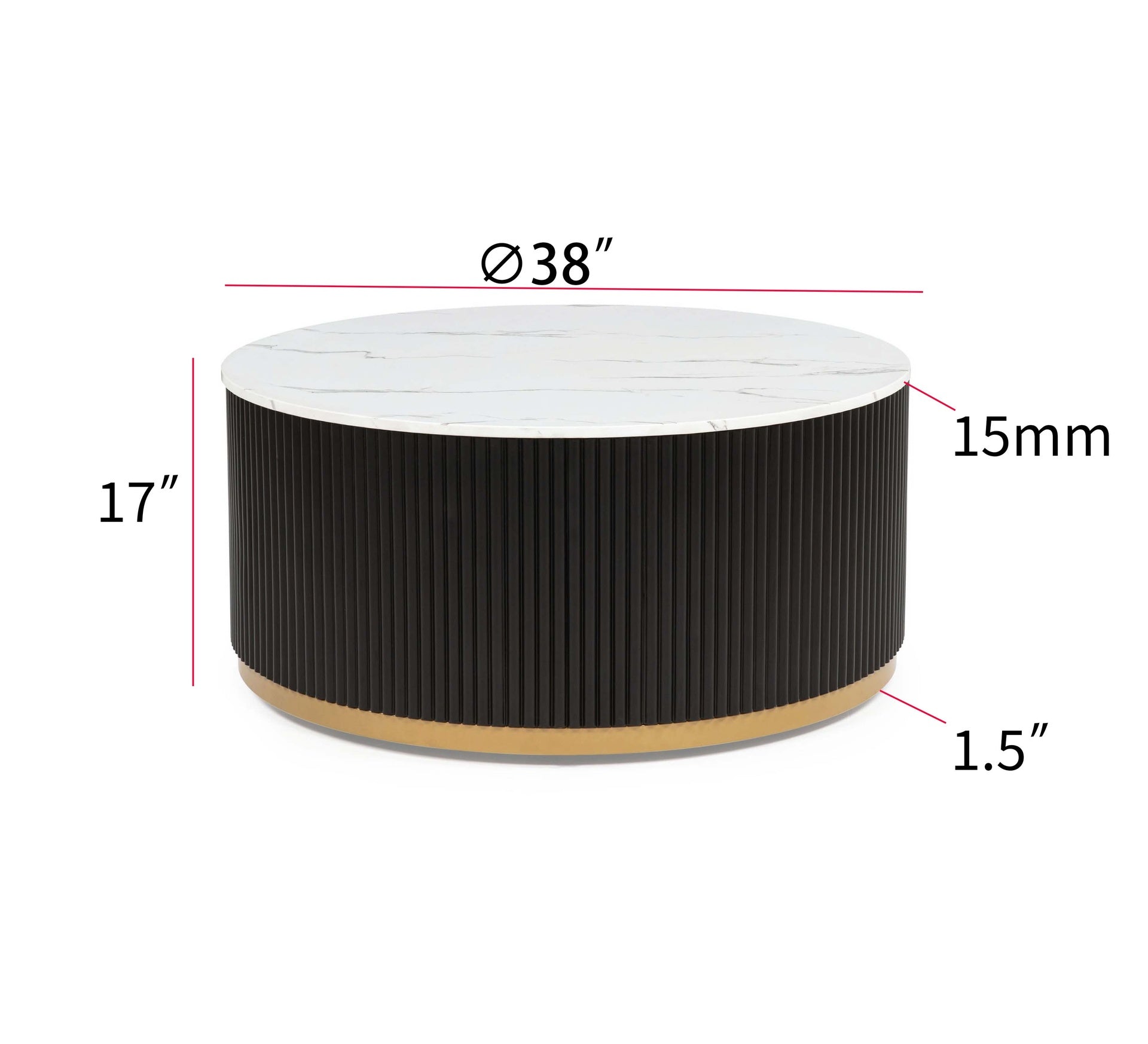 1pc Coffee Table Modern Cocktail Group Luxurious Marble-inspired Top Reeded Base Gold-finished Foundation With Casters Wooden Living Room Furniture