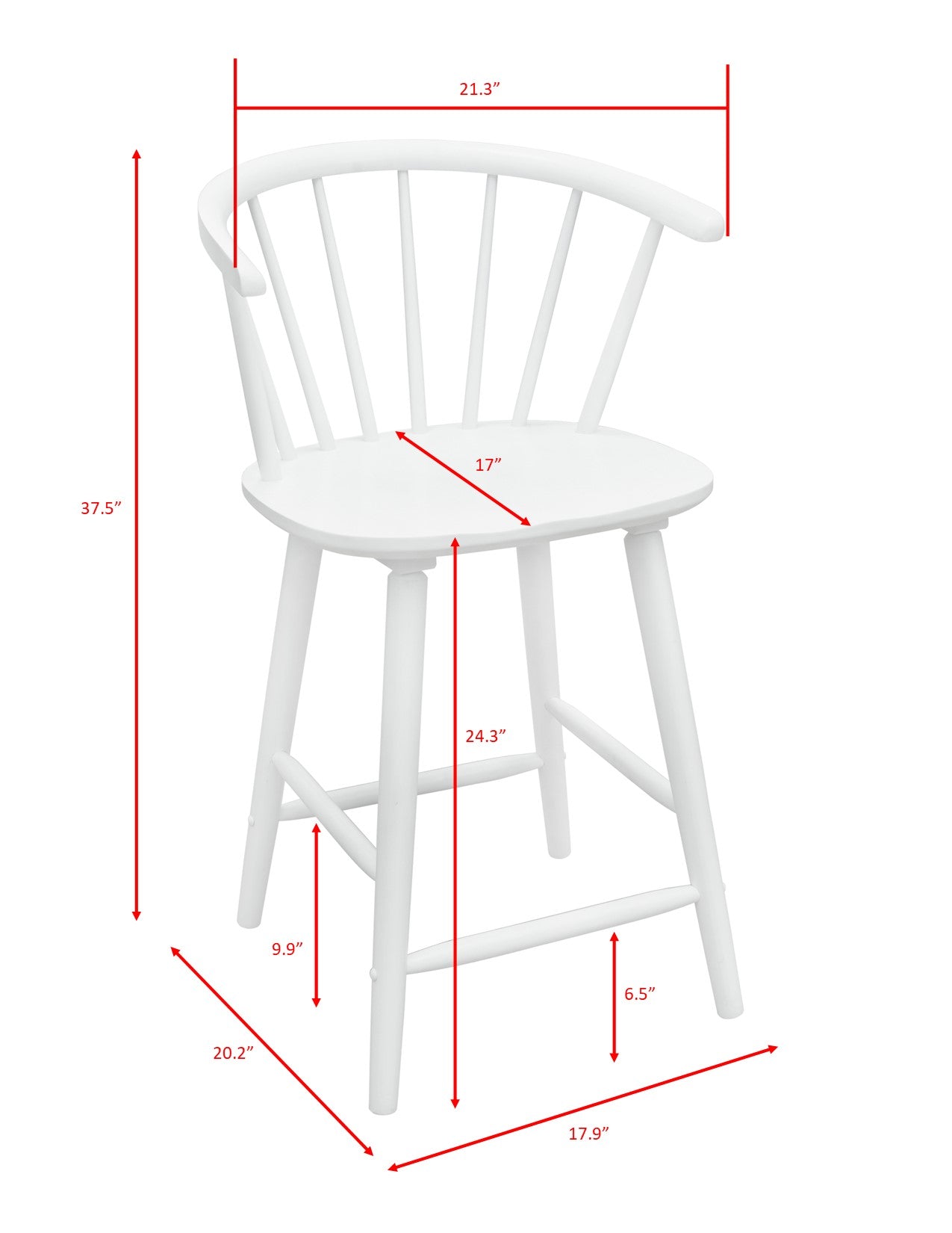 2pc White Contemporary Counter Height Stool Chair Spindle Back Wooden Kitchen Dining Room Furniture