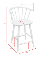 2pc White Contemporary Counter Height Stool Chair Spindle Back Wooden Kitchen Dining Room Furniture