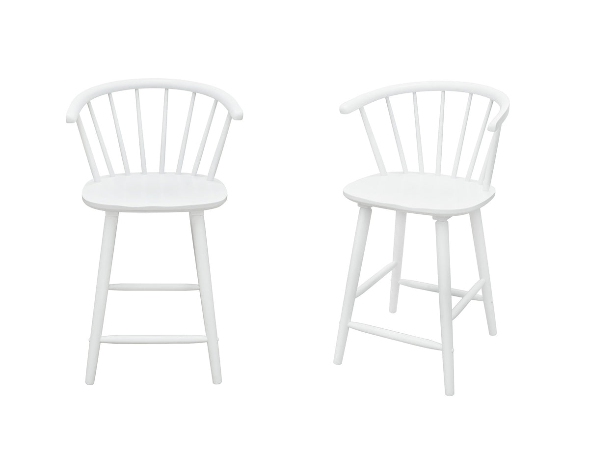 2pc White Contemporary Counter Height Stool Chair Spindle Back Wooden Kitchen Dining Room Furniture
