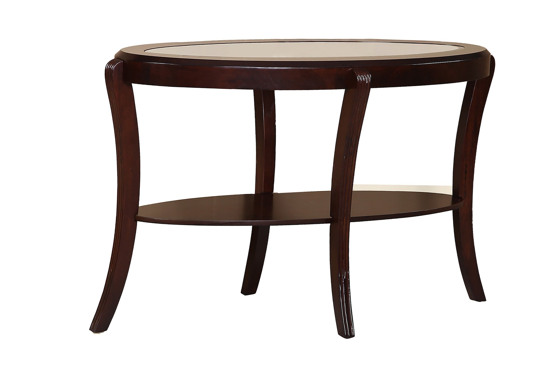 Console Table Espresso / Dark Cherry Traditional 1pc Sofa Table w 5mm Tempered Glass Under-Table Shelf Storage Living Room
