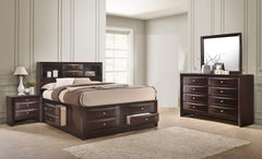 Dark Cherry King Storage Platform Captain's Bed with Bookcase Headboard Drawers Solid Wood Furniture