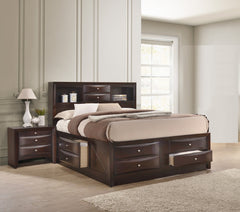 Dark Cherry King Storage Platform Captain's Bed with Bookcase Headboard Drawers Solid Wood Furniture