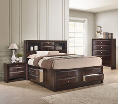 Dark Cherry King Storage Platform Captain's Bed with Bookcase Headboard Drawers Solid Wood Furniture