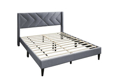 Elegant Modern Full Size Bed Clean Lines Design Headboard 1pc Gray Velvet Upholstered Bedframe