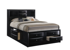Black Queen Storage Platform Captain's Bed with Bookcase Headboard Drawers Solid Wood Furniture