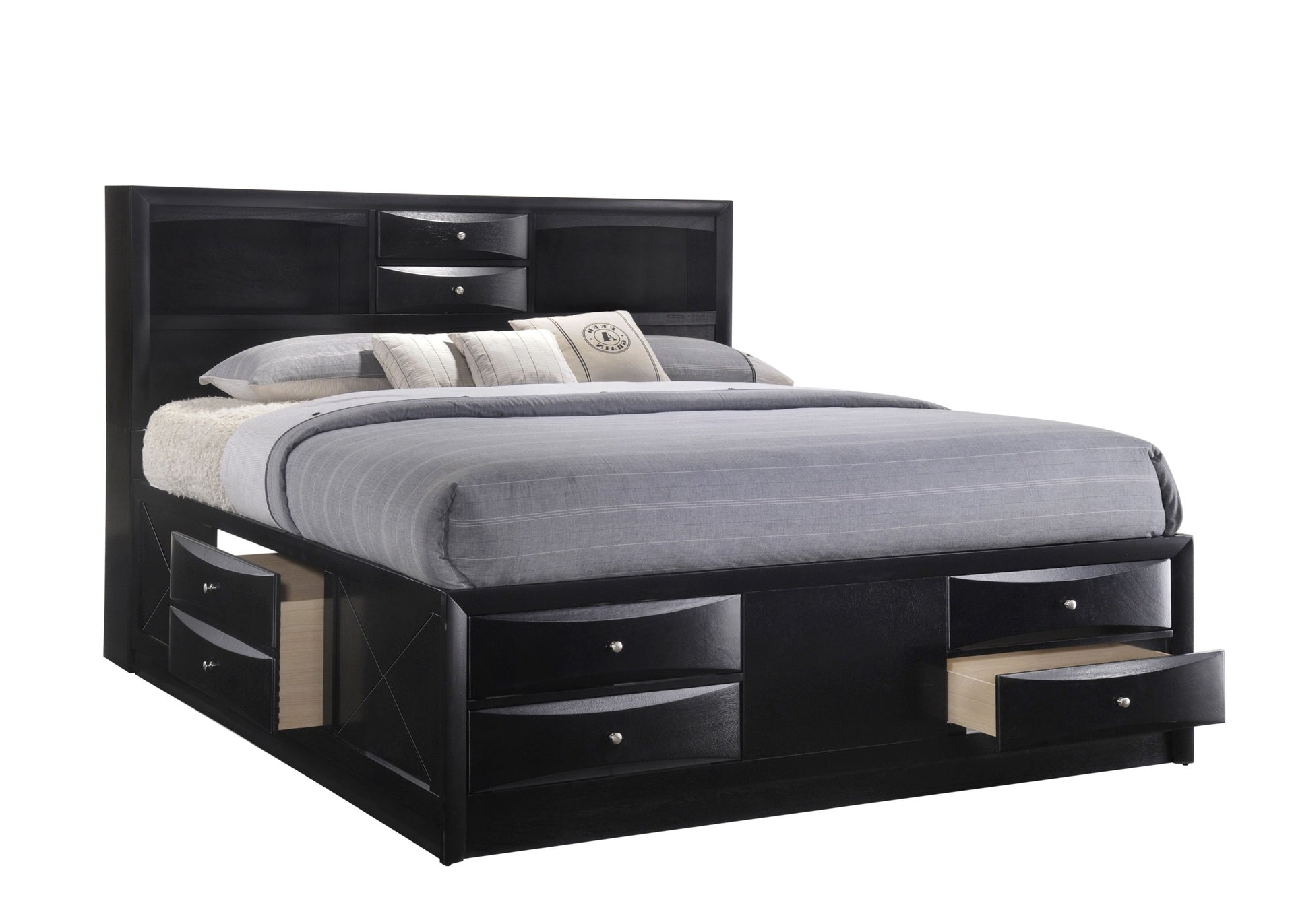 Black King Storage Platform Captain's Bed with Bookcase Headboard Drawers Solid Wood Furniture
