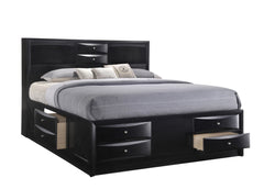 Black King Storage Platform Captain's Bed with Bookcase Headboard Drawers Solid Wood Furniture