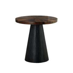 Contemporary Style End Table Parquet Pattern Top Drum Base Black Finish Primary Living Room