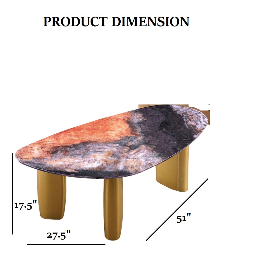 Contemporary Style 1pc Coffee Table Sintered Stone Top Gold Legs Soft Corner Edges Black Gray And Matte Gold Finish