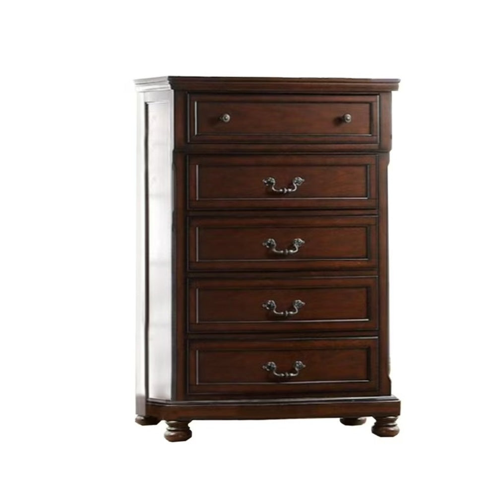 Traditional Style 1pc Chest Bun Feet Pull Handles Round Knobs Cherry Finish Bedroom Furniture