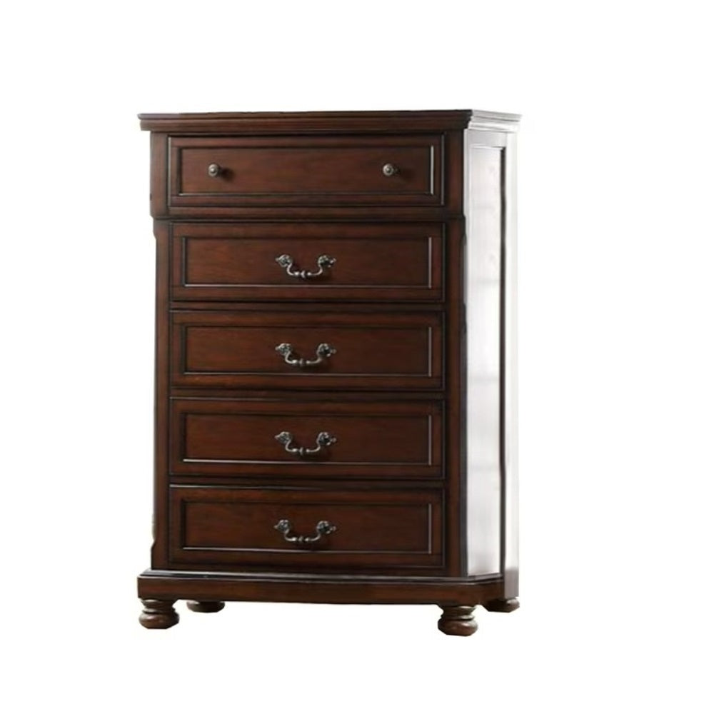 Traditional Style 1pc Chest Bun Feet Pull Handles Round Knobs Cherry Finish Bedroom Furniture
