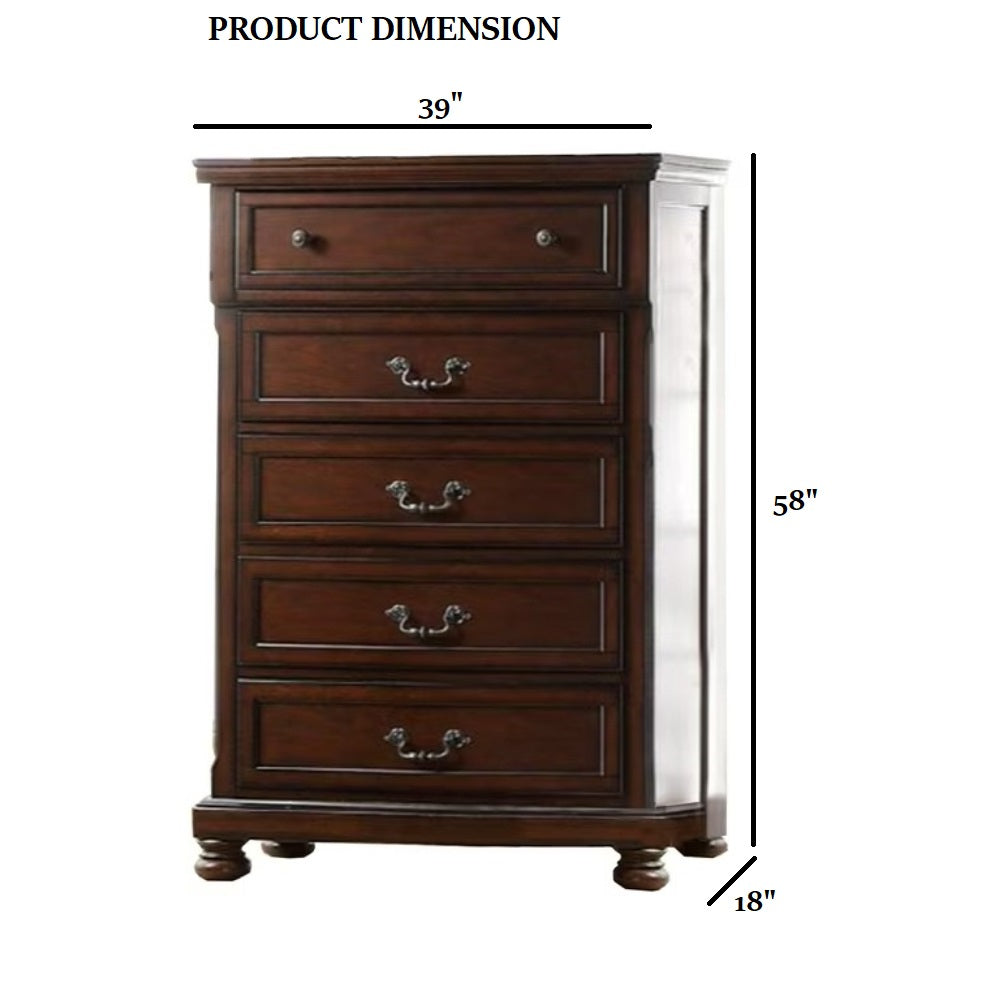 Traditional Style 1pc Chest Bun Feet Pull Handles Round Knobs Cherry Finish Bedroom Furniture