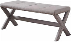 Glam Accent Bench with Nailhead Trim, Tufted Seat, Upholstered Side Bench for Bedroom, Livingroom and Entryway, Gray
