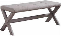 Glam Accent Bench with Nailhead Trim, Tufted Seat, Upholstered Side Bench for Bedroom, Livingroom and Entryway, Gray