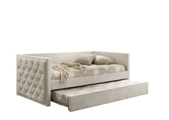 Transitional Style 1pc Twin Size Daybed w/ Trundle Diamond Button Tufting Slim Track Arms Mattress Ready Beige Finish Primary Living Room