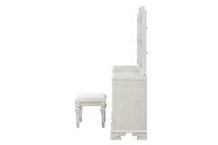 Traditional Style 1pc Vanity Set w/ Stool USB Charging Port English Dovetail Drawers Ball Bearing Glides Silver Round Knobs Creamy White Finish Bedroom Furniture
