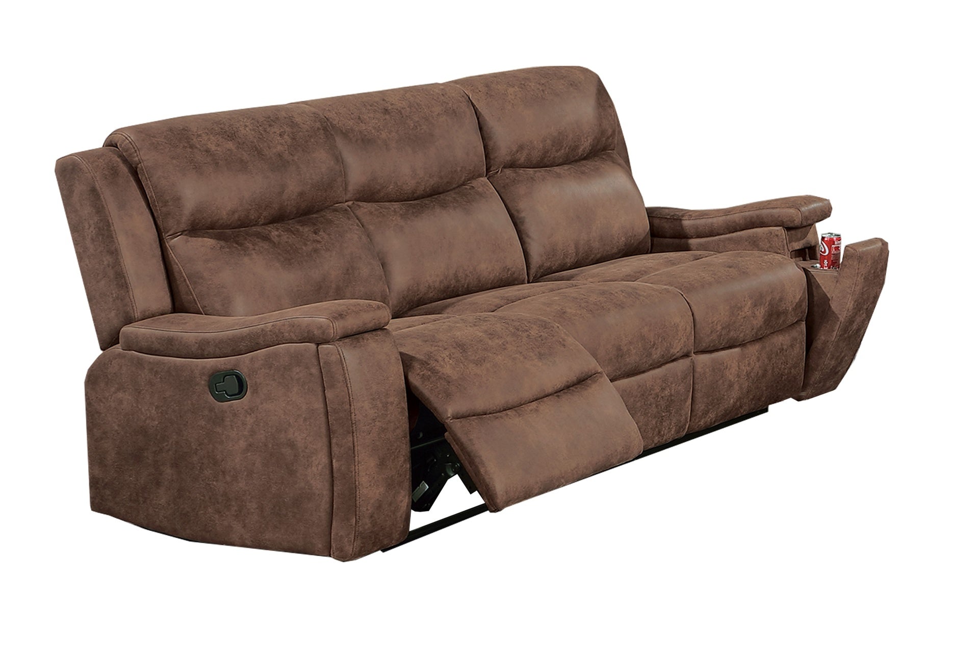 Modern Style 1pc Manual Motion Sofa Console Loveseat Plush Back Cushion Cup Holder Walnut Finish Primary Living Room Furniture