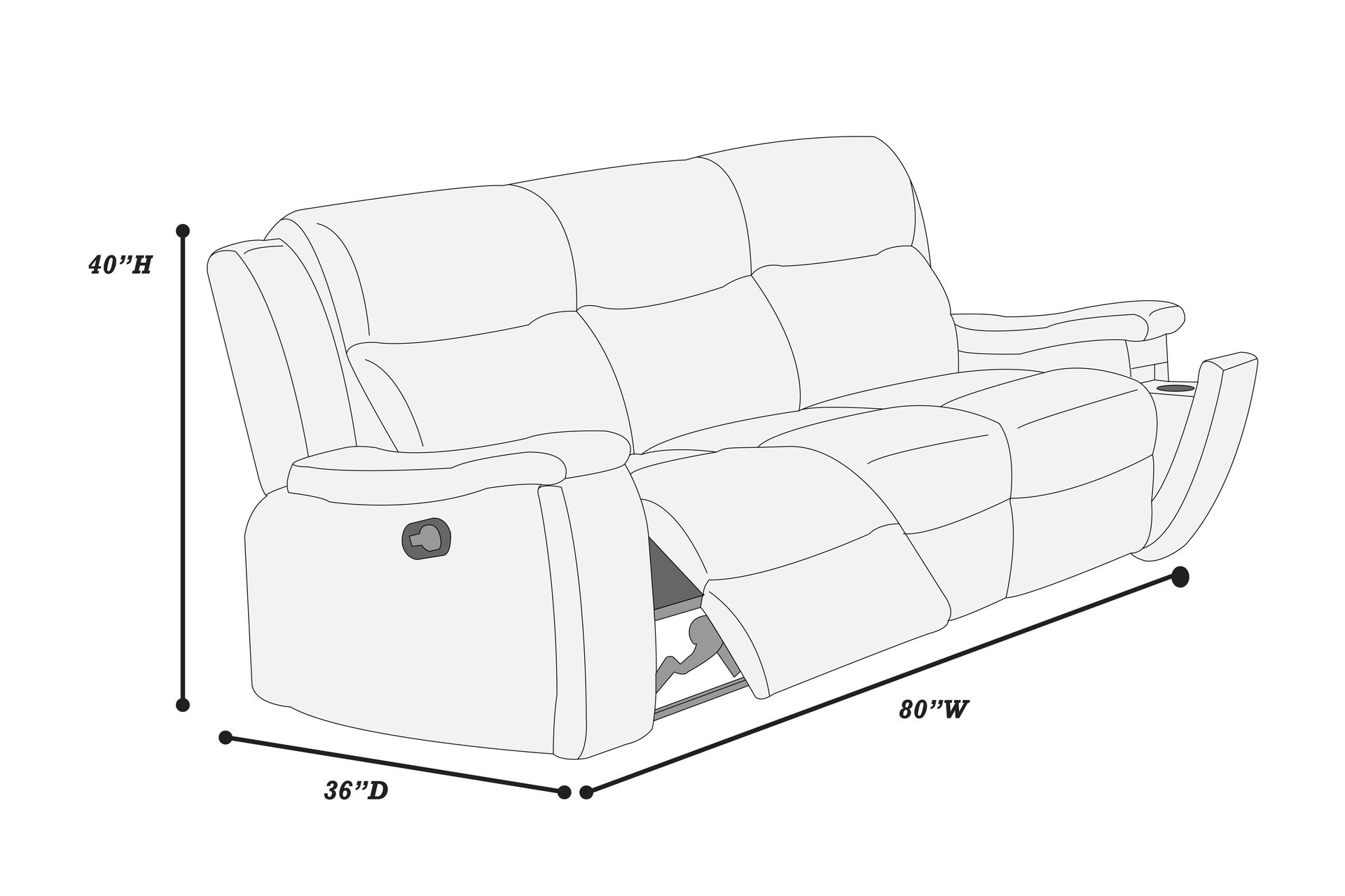 Modern Style 1pc Manual Motion Sofa Console Loveseat Plush Back Cushion Cup Holder Walnut Finish Primary Living Room Furniture