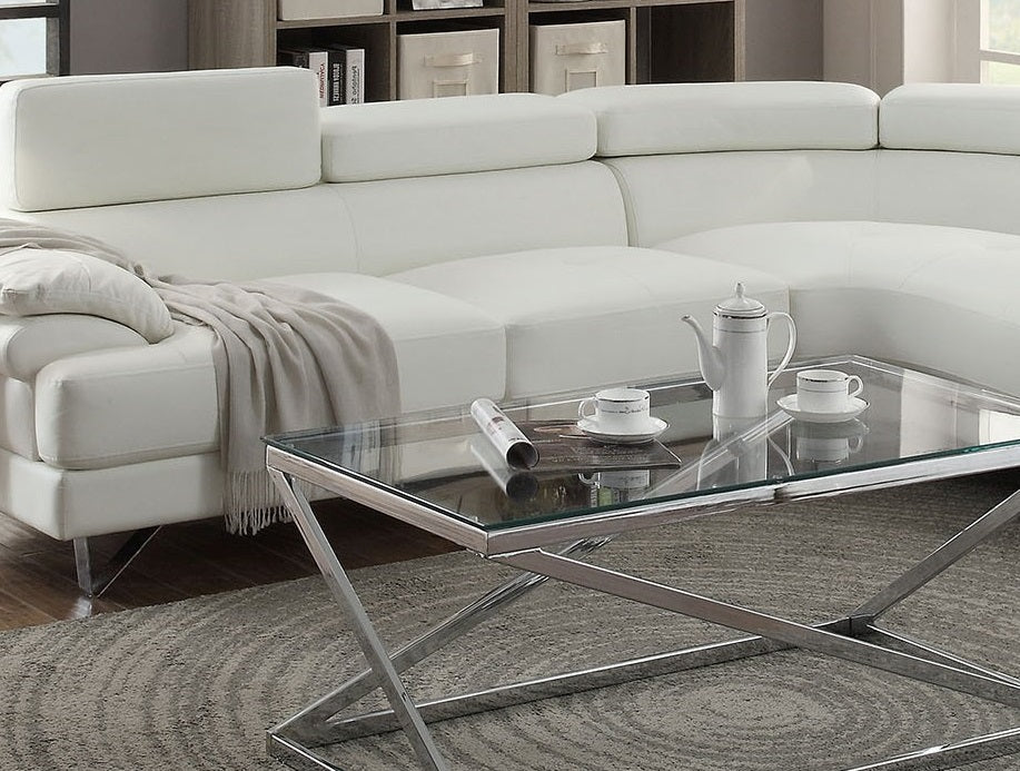Living Room Furniture Sectional Sofa 2pc Set White Faux Leather Flip-up Headrest Sofa Chaise