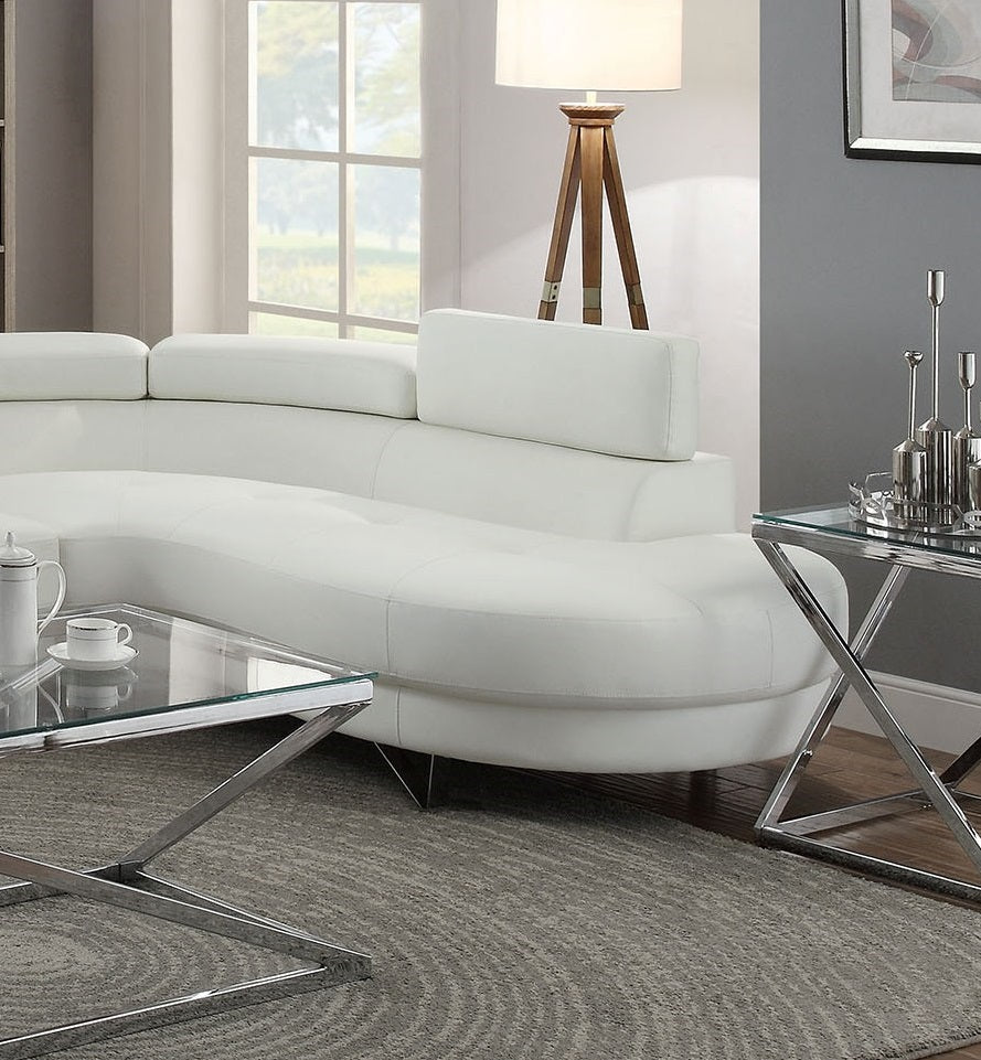 Living Room Furniture Sectional Sofa 2pc Set White Faux Leather Flip-up Headrest Sofa Chaise