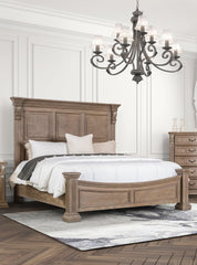 Formal Traditional Look Weathered Oak 1pc Queen Size Bed Panel Headboard Solidwood Carved Details Bedroom Furniture